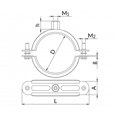 Metalinis laikiklis su dvigubu sriegiu ir triukšmo slopinimo įdėklu NICZUK METALL 1" (31-36 mm), M8-M10