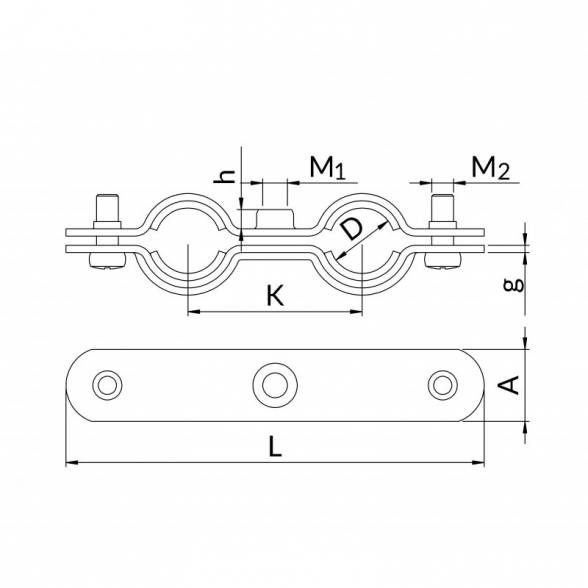 Metalinis laikiklis dvigubas su triukšmo slopinimo įdėklu variniam vamzdžiui NICZUK METALL 22 (20-23 mm), M8 2