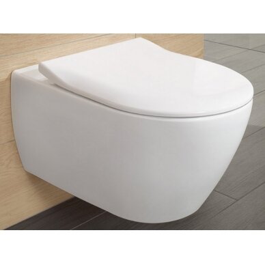 Pakabinamas unitazas VILLEROY & BOCH Subway 2.0 Direct Flush WC su SlimSeat dangčiu ir Star White Ceramic Plus danga, White Alpin