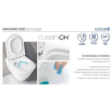 Pakabinamas WC puodas CERSANIT Caspia su CleanOn technologija ir plonu lėtaeigiu dangčiu