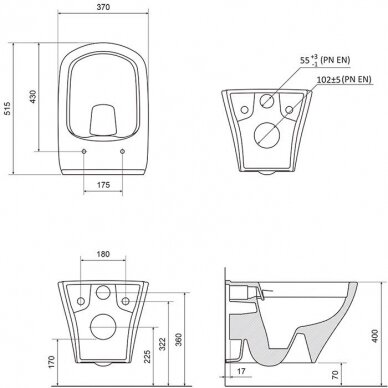 Pakabinamas WC puodas RAVAK Classic RimOff su dangčiu Classic soft close