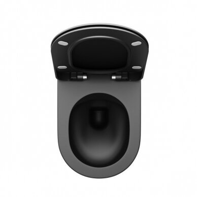 Pakabinamas WC puodas su plonu slow close dangčiu RAVAK Uni Chrome RimOff, juodas-matinis 3
