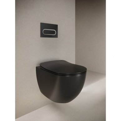 Pakabinamas WC puodas su plonu slow close dangčiu RAVAK Uni Chrome RimOff, juodas-matinis 5