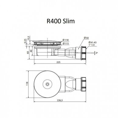 Pažemintas sifonas dušo padėklui RADAWAY R400 SLIM 90 mm 1