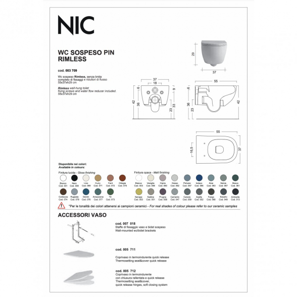 Pakabinamas unitazas NIC design Pin Rimless su softclosing dangčiu, 001709 5