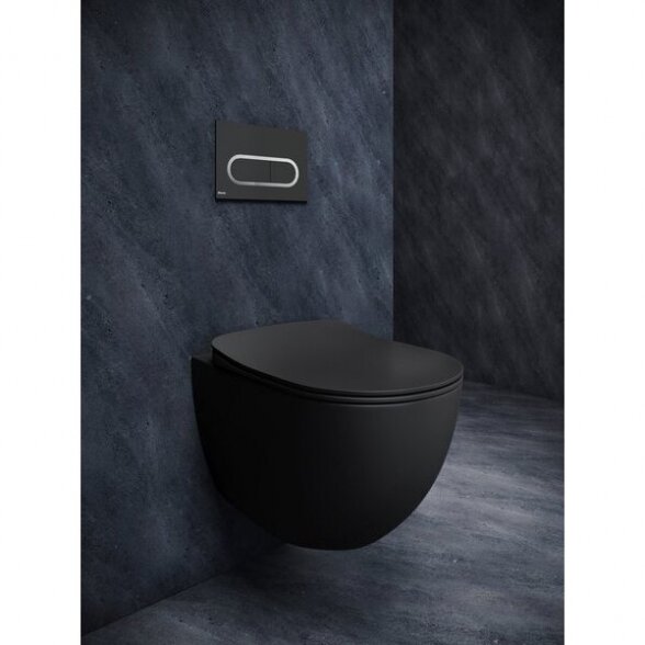 Pakabinamas WC puodas su plonu slow close dangčiu RAVAK Uni Chrome RimOff, juodas-matinis 6