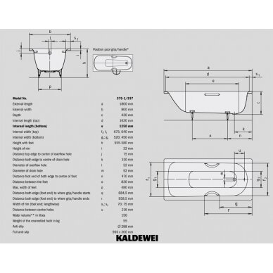 Plieninė vonia KALDEWEI Saniform Plus 800 x 1800 mm, balta