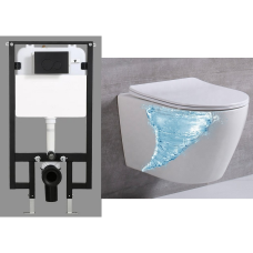 Potinkinis WC komplektas MEPA (6 in 1), 8 cm rėmas, Compact, juodas mygtukas