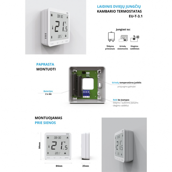 Virštinkinis programuojamas patalpos termostatas TECH EU-T-3.1, baltas 3
