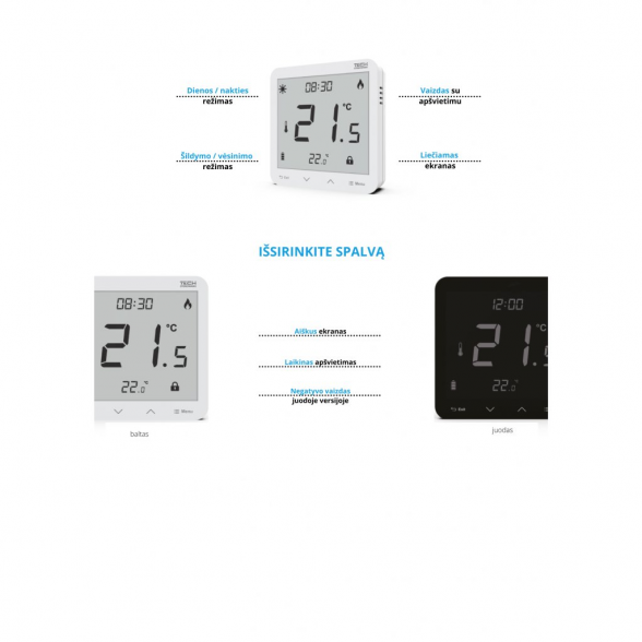 Virštinkinis programuojamas patalpos termostatas TECH EU-T-3.1, juodas 3
